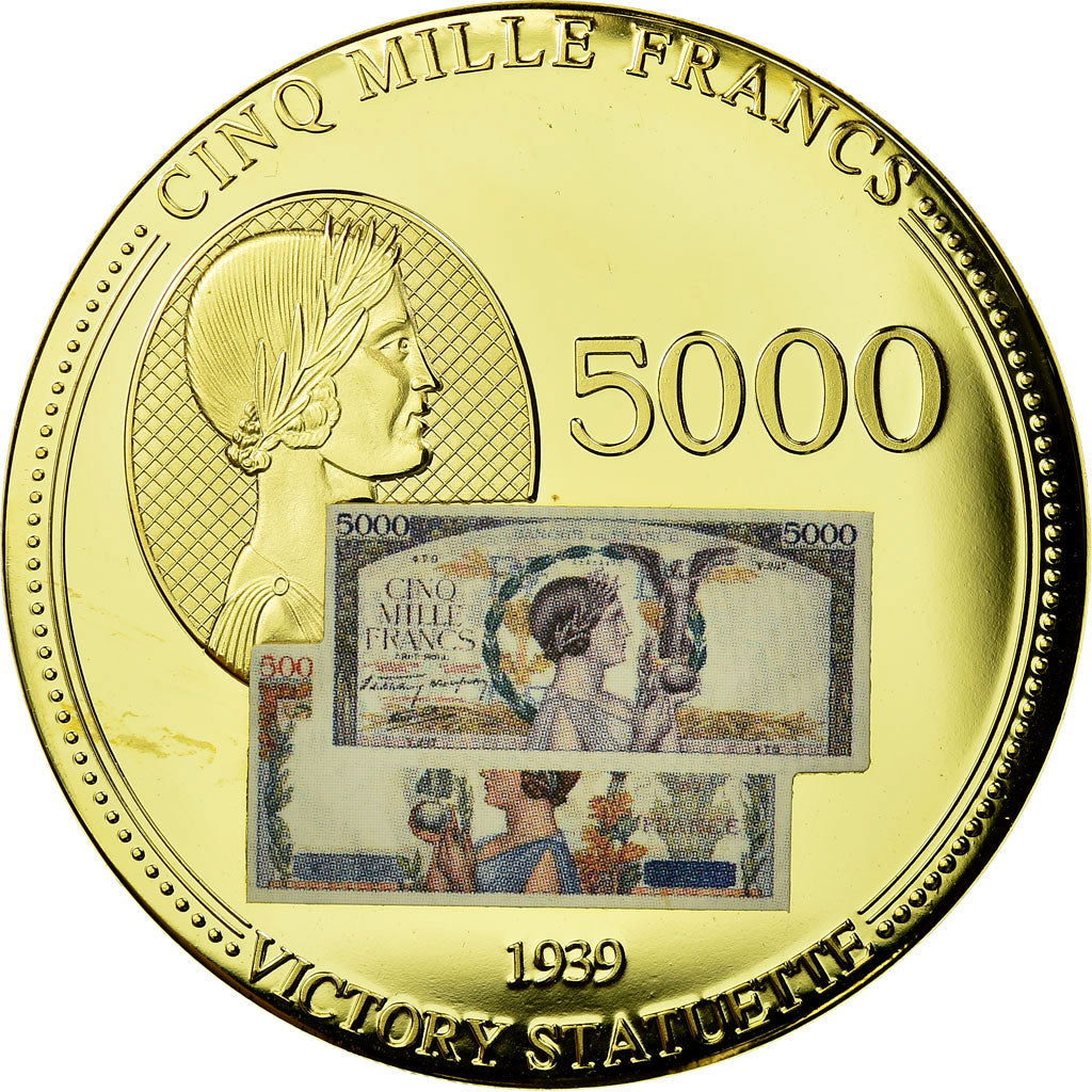 France, Médaille, Les Anciens Francs, billet de 5000 Francs Victoire, FDC