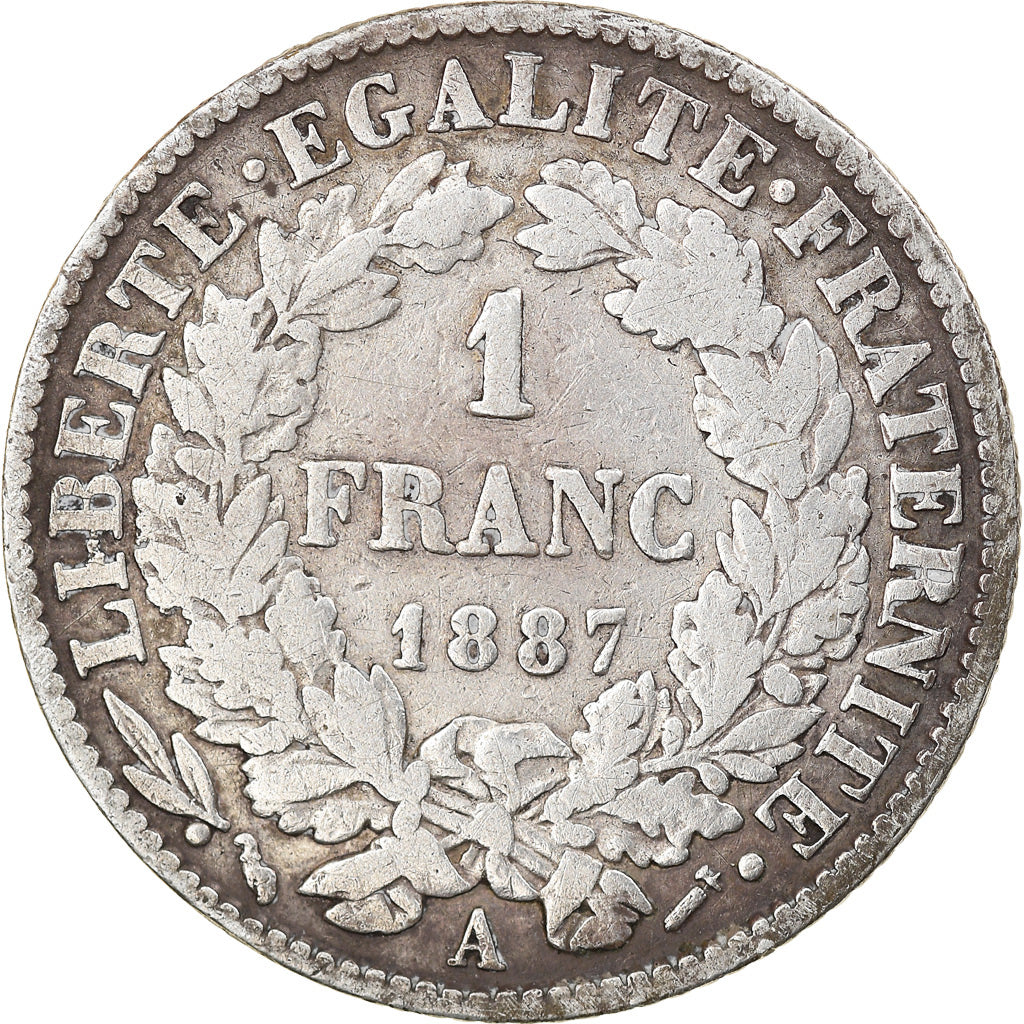 Monnaie, France, Cérès, Franc, 1887, Paris, TB, Argent, Gadoury:465a, KM:822.1