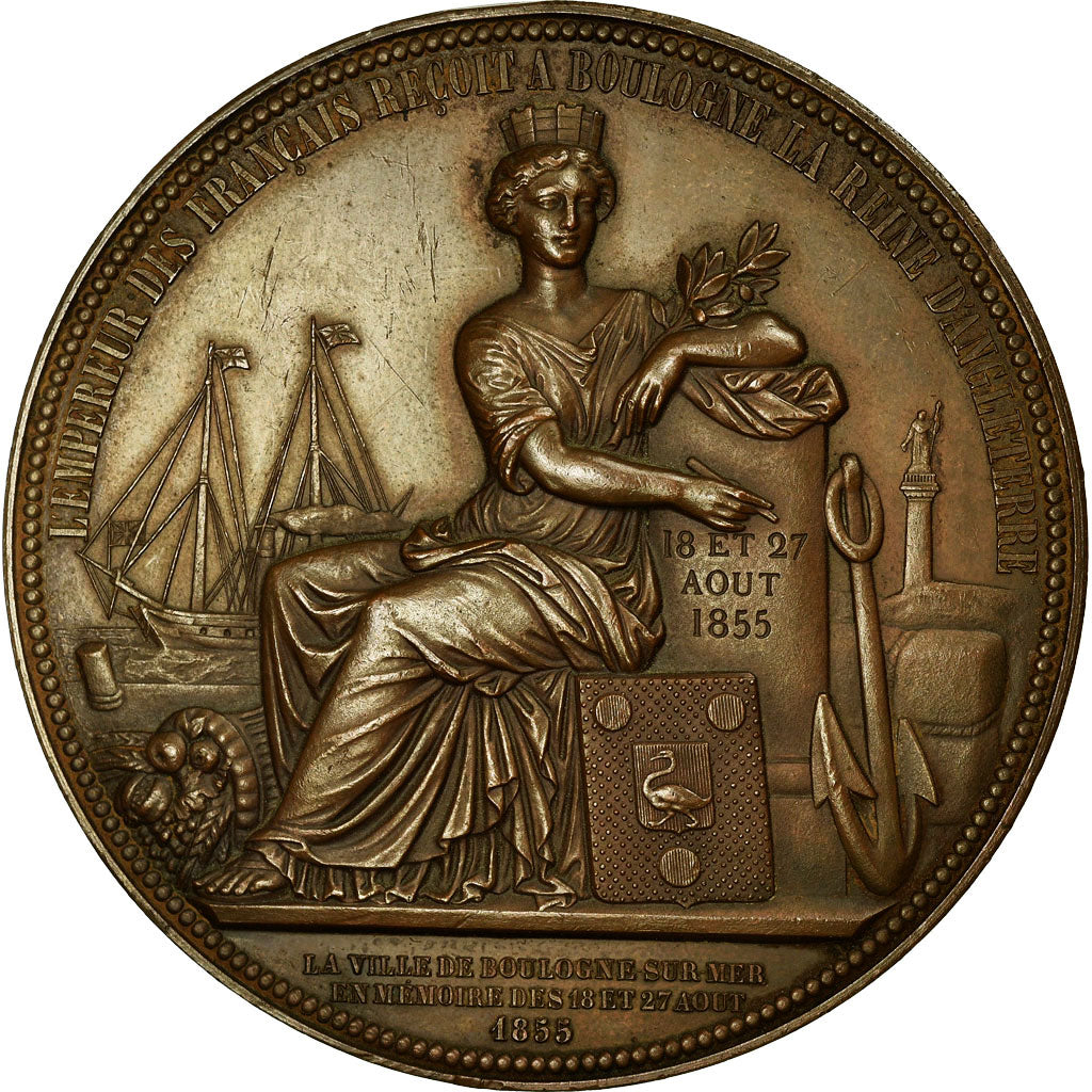 Francja, Medal, Napoleon III reçoit la Reine d'Angleterre à Boulogne, 1855
