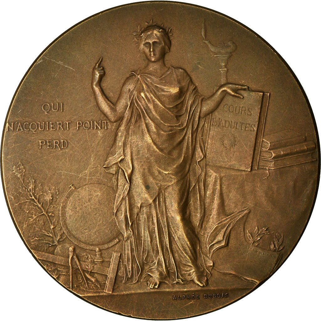France, Medal, Instruction Publique, Cours d'adultes, Lille, 1900, Dubois.A
