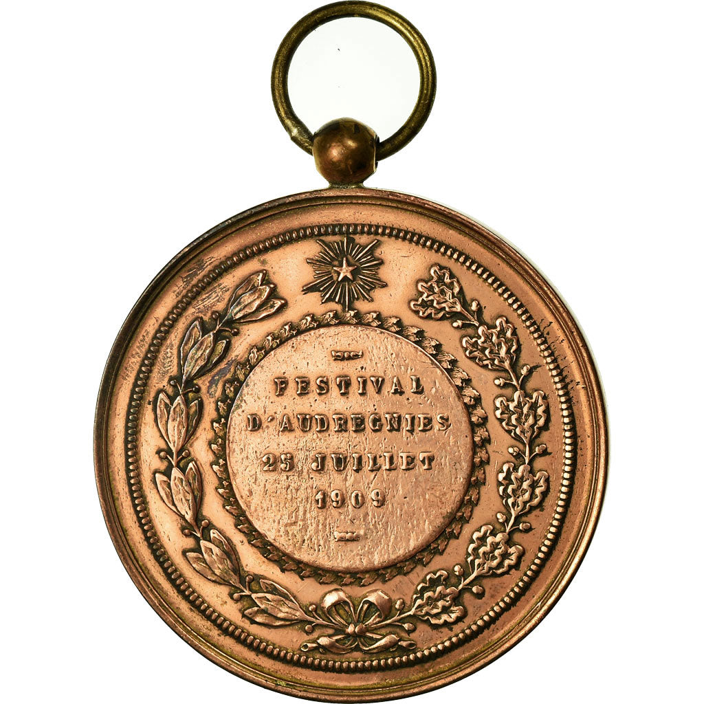 Belgio, medaglia, Léopold II, Musique, Festival d'Audregnies, 1909, BB, Rame