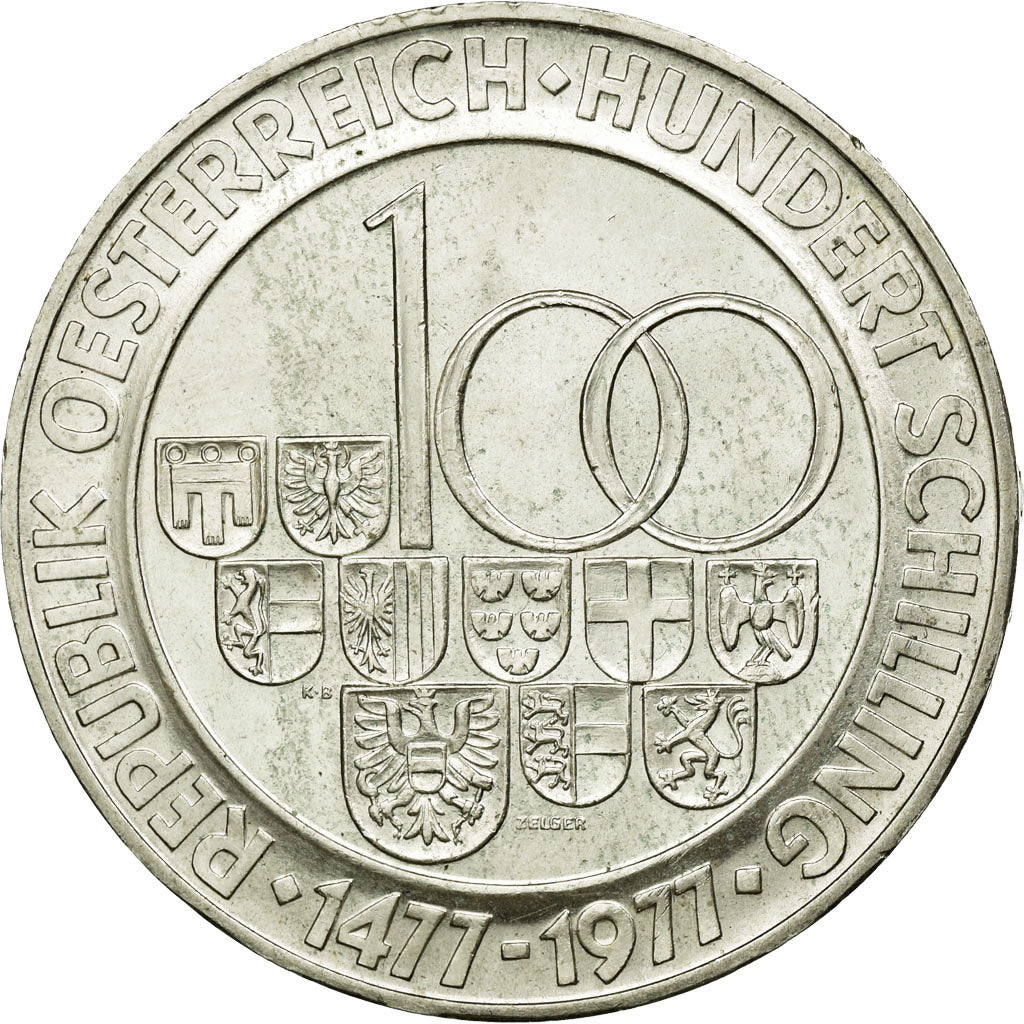 Moneda, Austria, 100 Schilling, 1977, Hall, EBC+, Plata