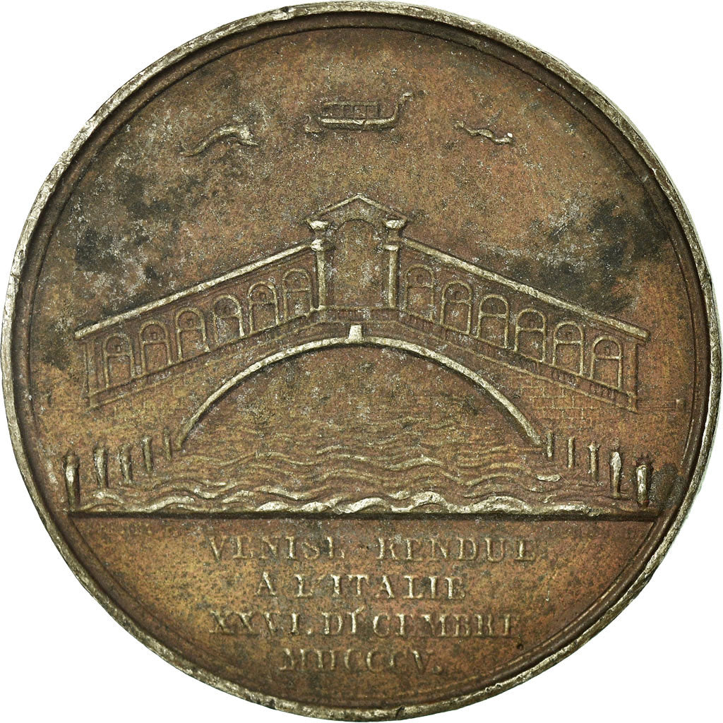 France, Médaille, Napoléon Ier, Venise rendue à l'Italie, 1805, Andrieu, TB+