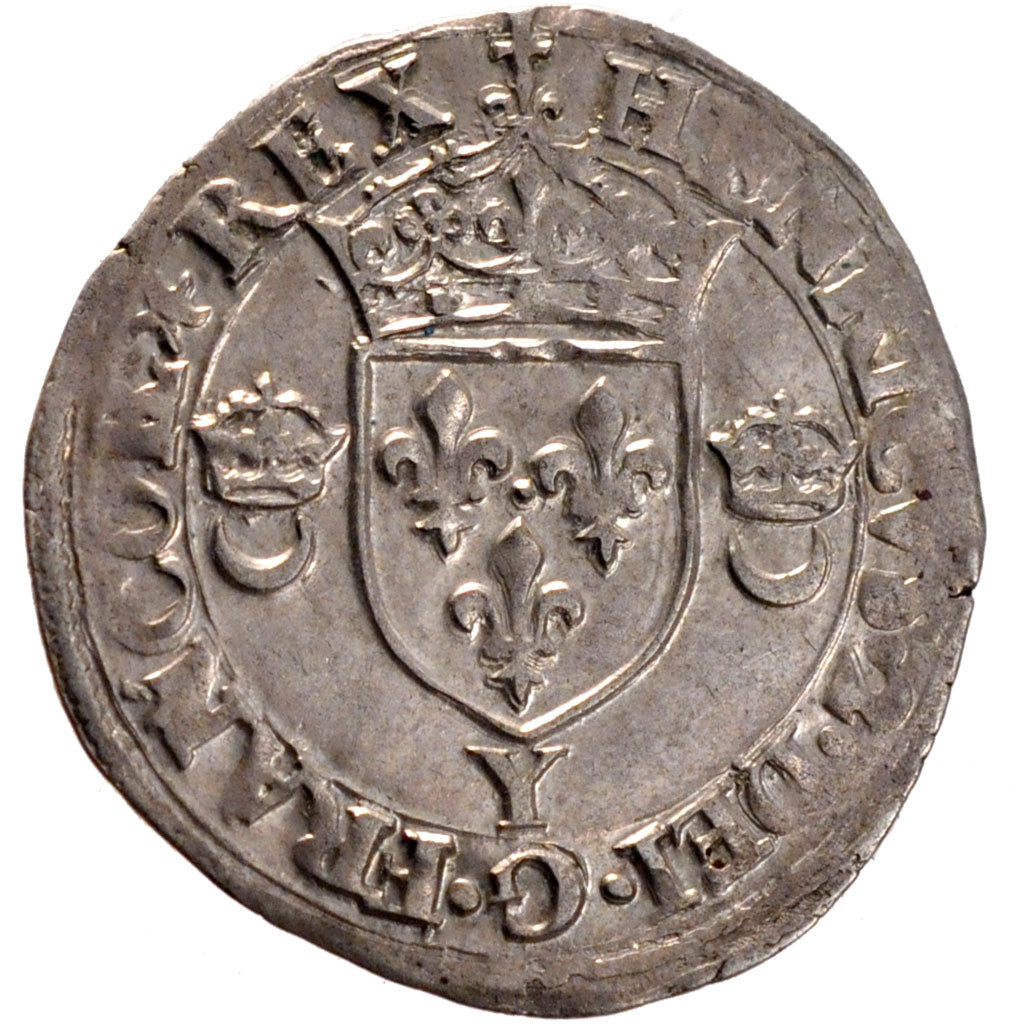 FRANCE, Douzain aux croissants, 1550, Romans, AU(50-53), Billon, Sombart #4380,.