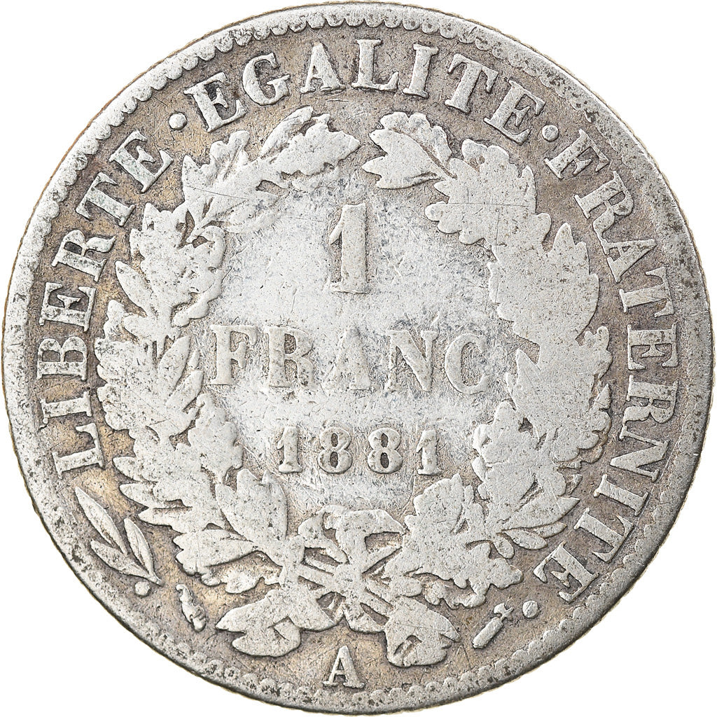 Coin, France, Cérès, Franc, 1881, Paris, VF(20-25), Silver, KM:822.1