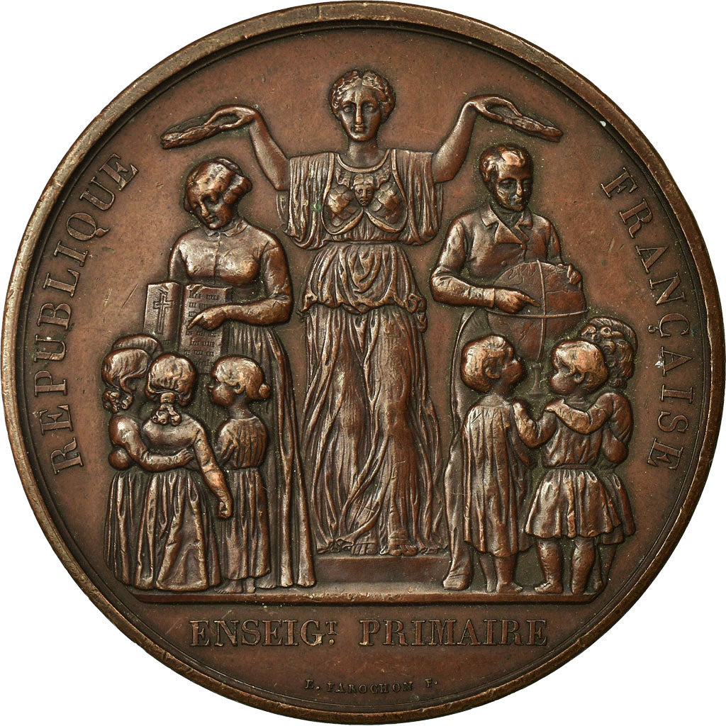 Francja, Medal, Enseignement Primaire, Paris, 1871-1872, Farochon, AU(50-53)