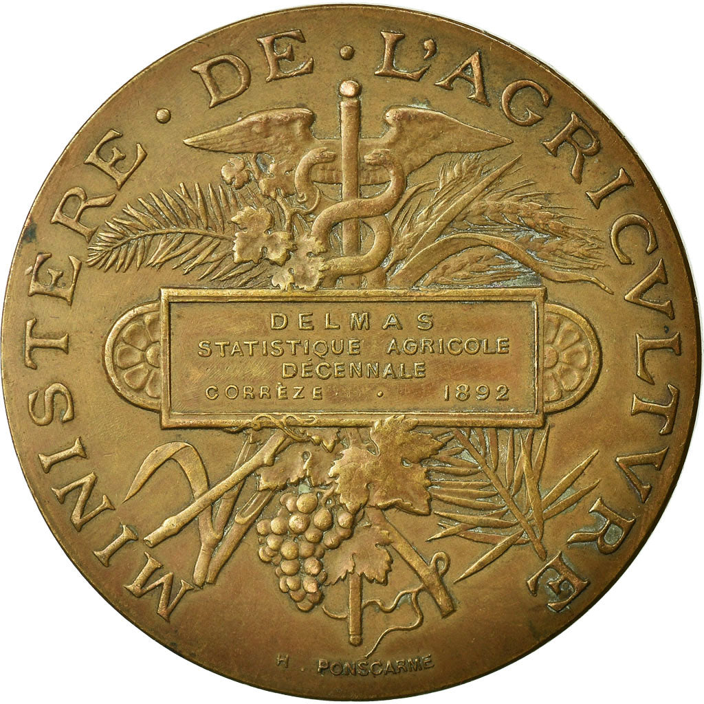 Francia, medalla, Agriculture, Statistique Décennale, Corrèze, 1892