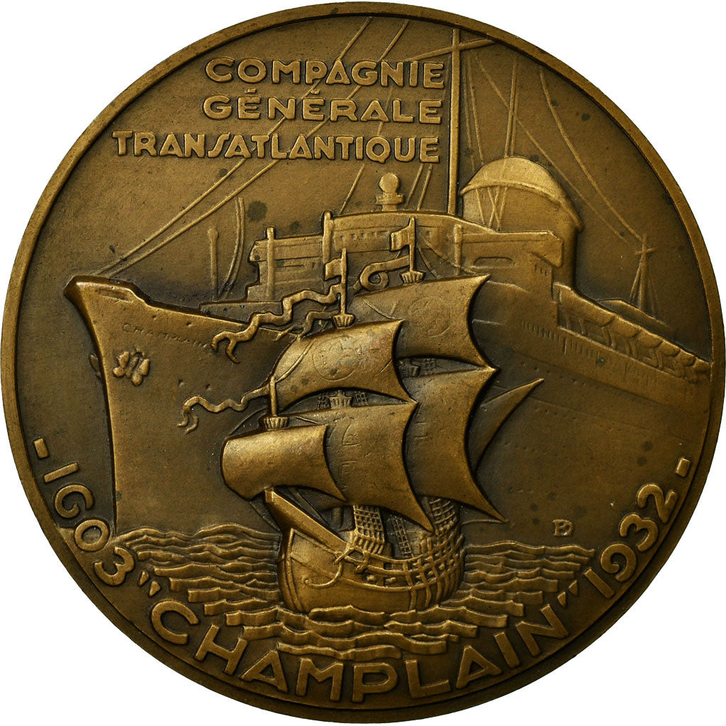 France, Medal, Compagnie Générale Transatlantique, Champlain, Shipping, 1932