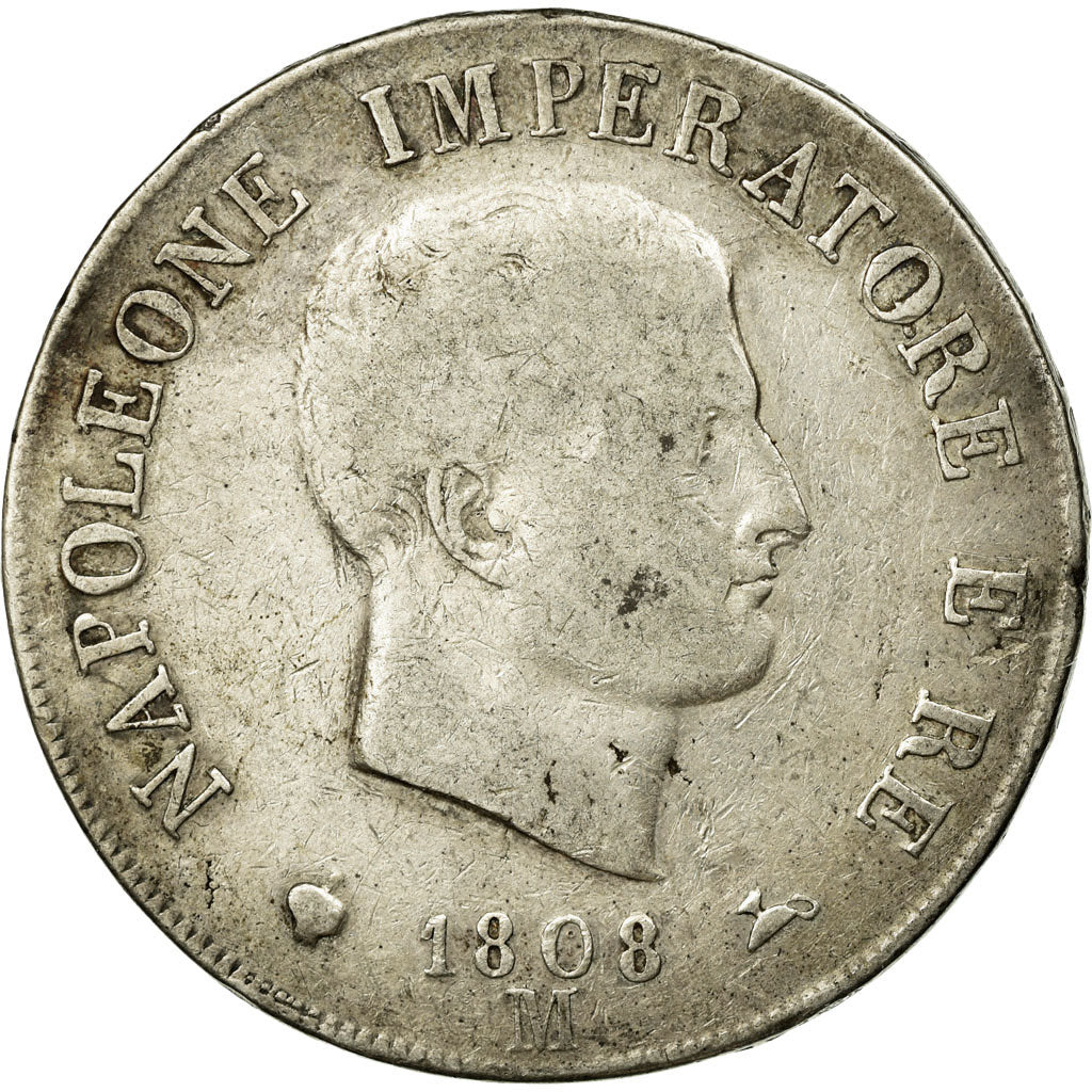 Moneta, DEPARTAMENTY WŁOSKIE, KINGDOM OF NAPOLEON, Napoleon I, 5 Lire, 1808