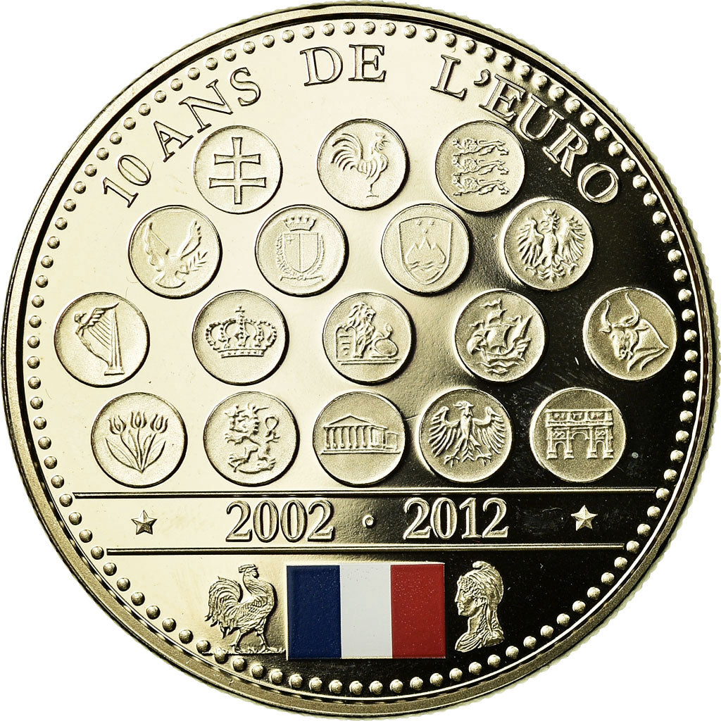 Francia, medalla, L'Europe des XXVII, 10 Ans de l'Euro, 2012, FDC, Cobre -