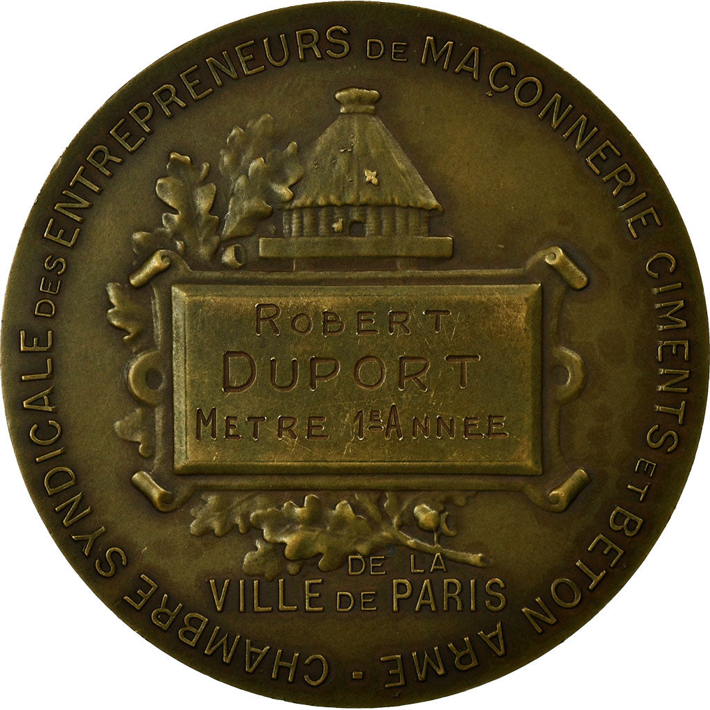 Francia, medalla, Syndicat des Entrepreneurs en Maçonnerie de Paris, 1947