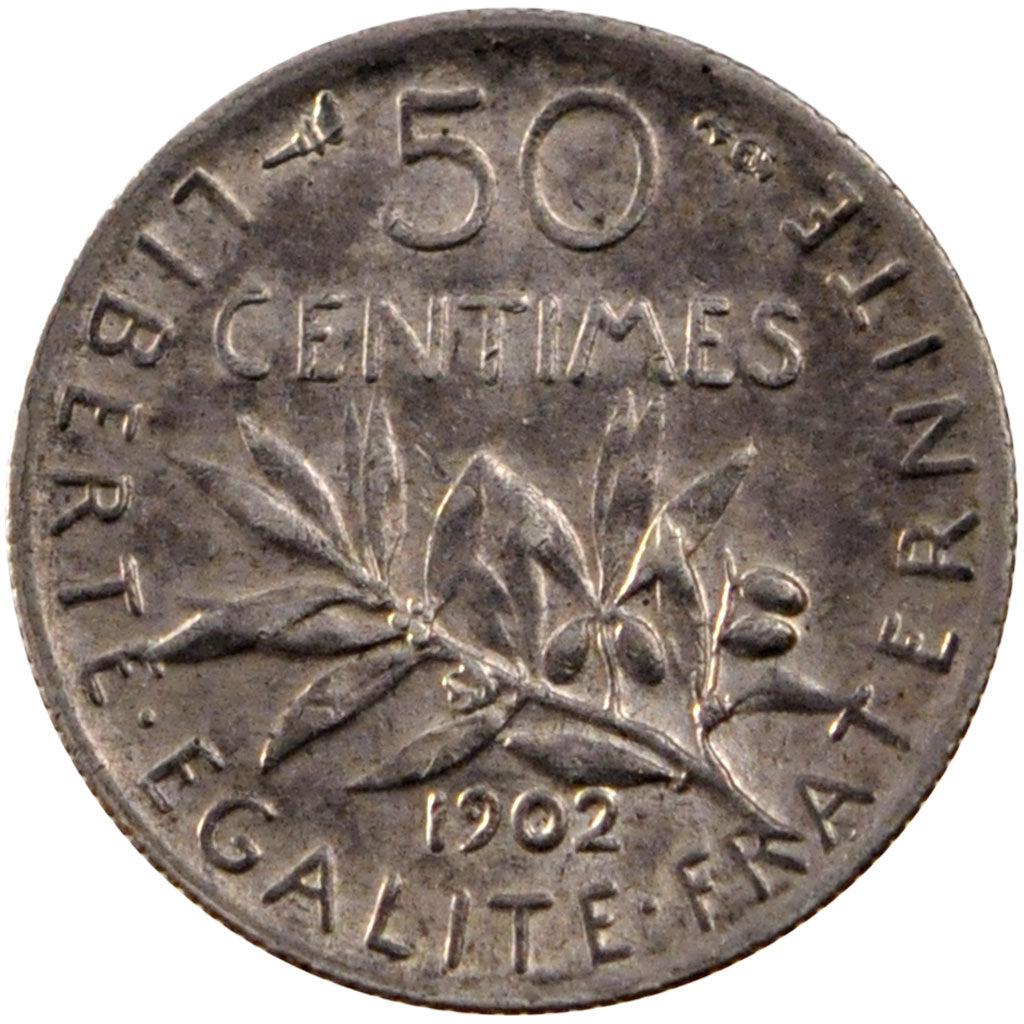 FRANCE, Semeuse, 50 Centimes, 1902, Paris, KM #854, AU(50-53), Silver, 18.1,...