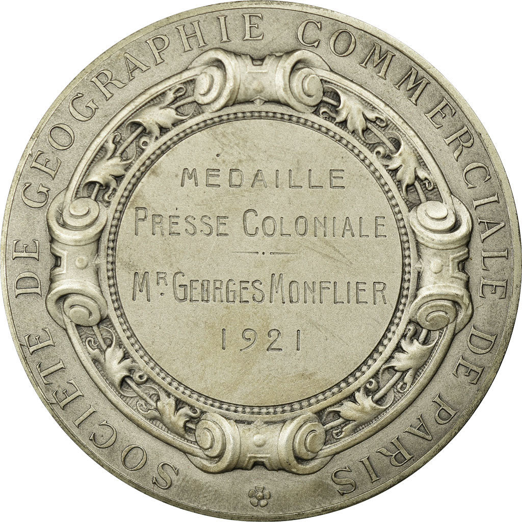 France, Medal, Presse Coloniale, Géographie Commerciale de Paris, 1921