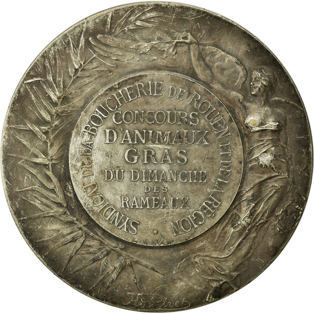 France, Medal, Syndicat de la Boucherie de Rouen, Bottée, EF(40-45), Silvered