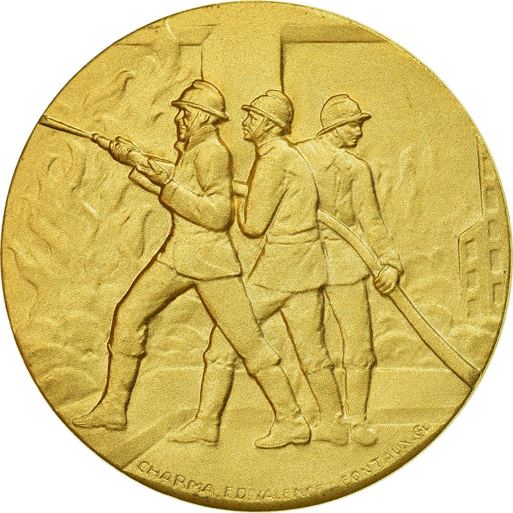France, Medal, Sapeurs Pompiers du Pas-de-Calais, Contaux, MS(64), Gilt Bronze