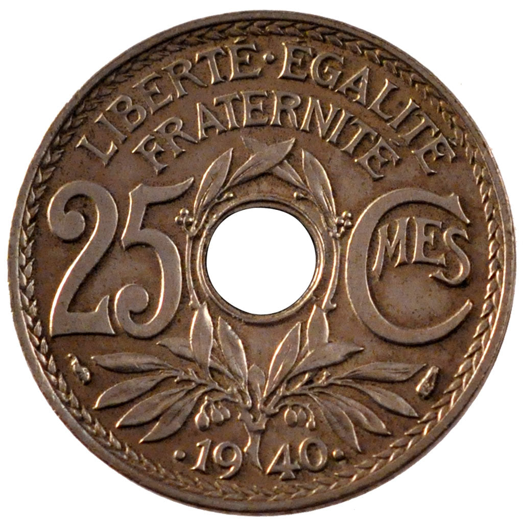 FRANCE, 25 Centimes, 1940, EF(40-45), Cupro-nickel, Gadoury #381, 4.01