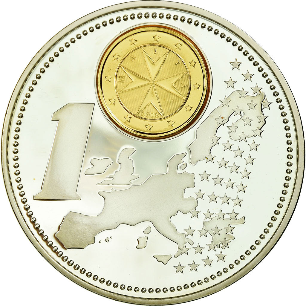 Malta, medaglia, The New Euro Pean Currency, 2002, FDC, Copper Plated Silver