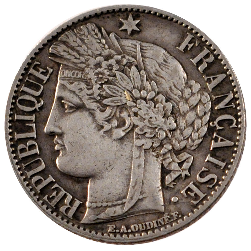 FRANCE, 1 Franc, 1872, Paris, AU(50-53), Silver, Gadoury #465a, 4.97