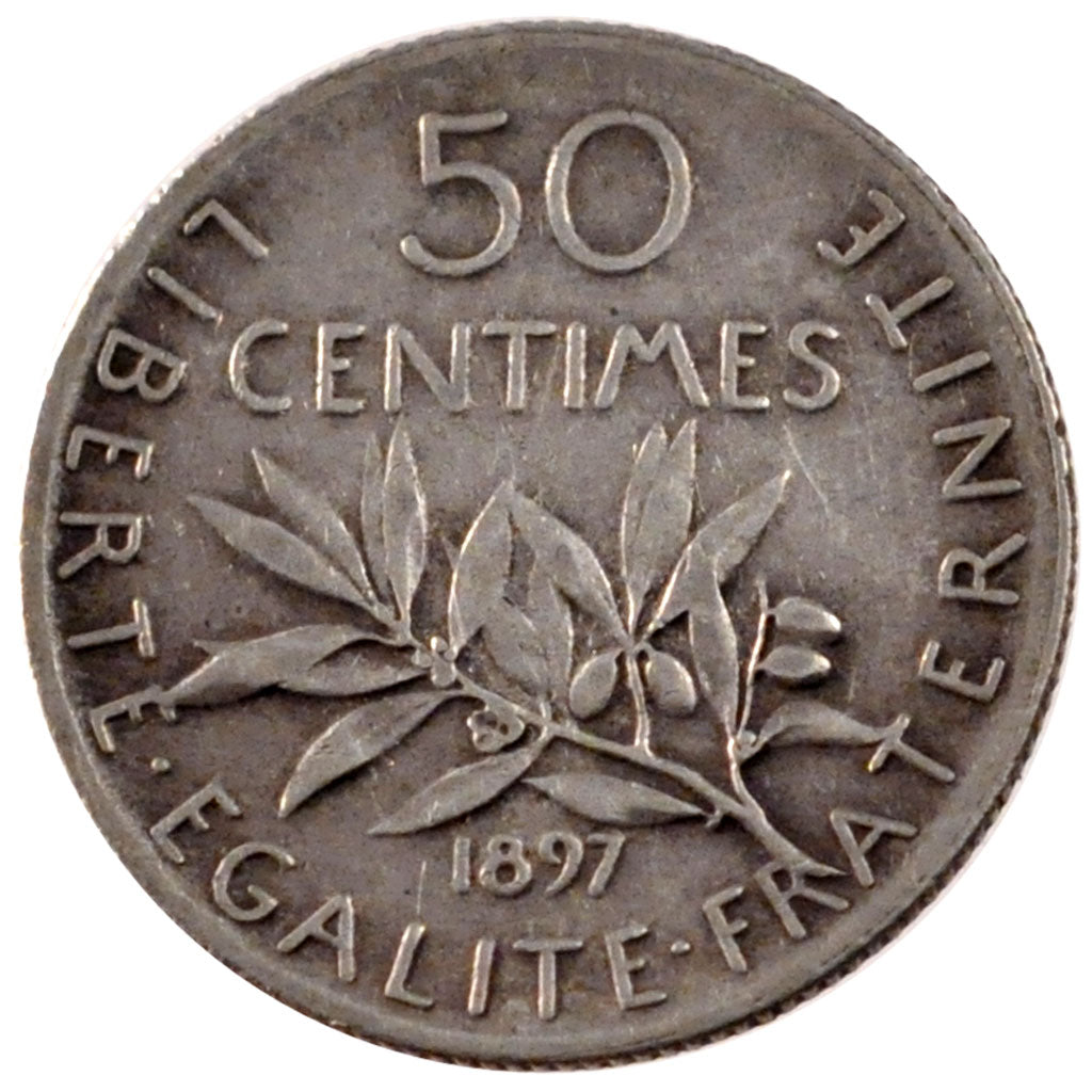 FRANCE, Semeuse, 50 Centimes, 1897, Paris, KM #854, EF(40-45), Silver, 18.1,...