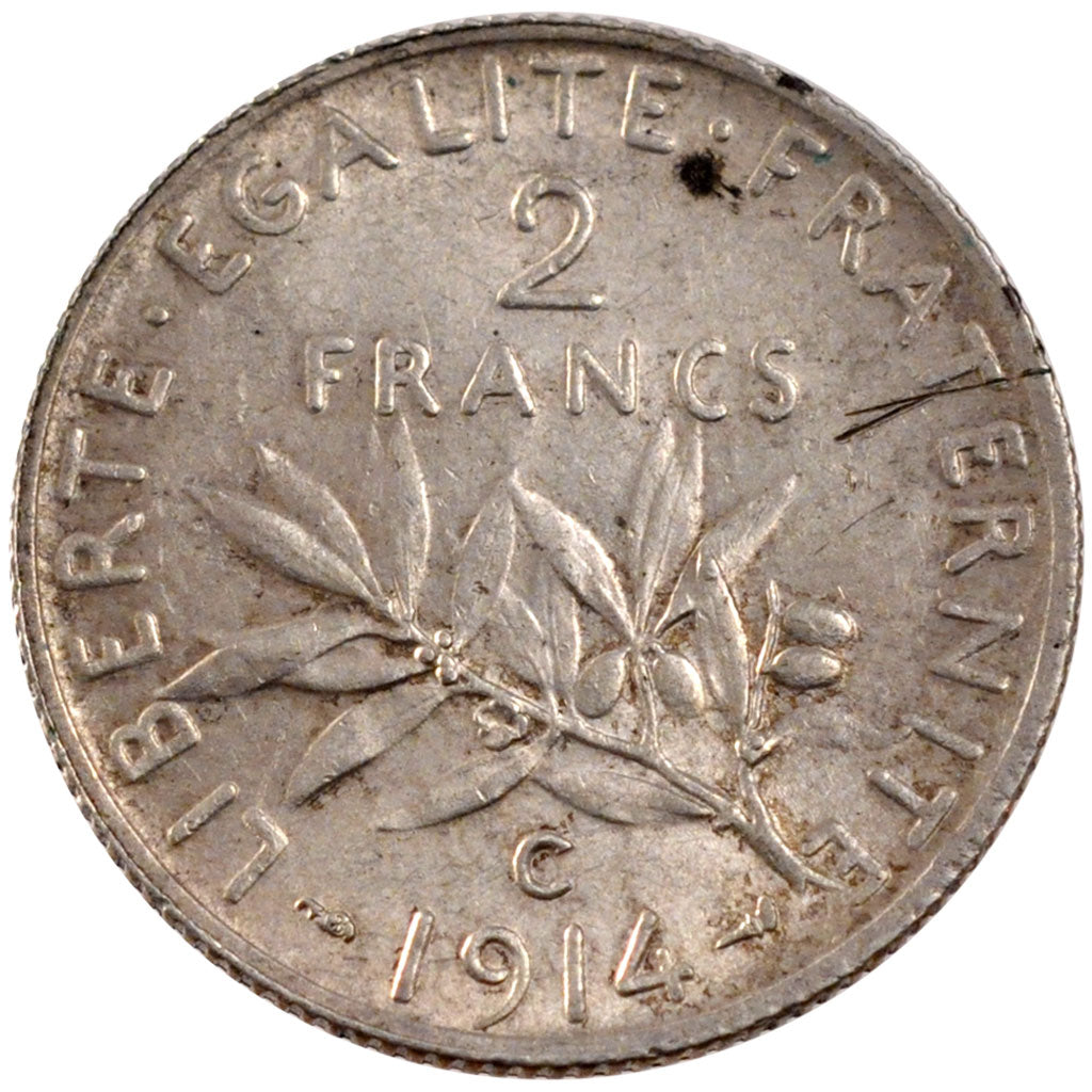 FRANCE, Semeuse, 2 Francs, 1914, Castelsarrasin, KM #845.2, AU(50-53), Silver,..