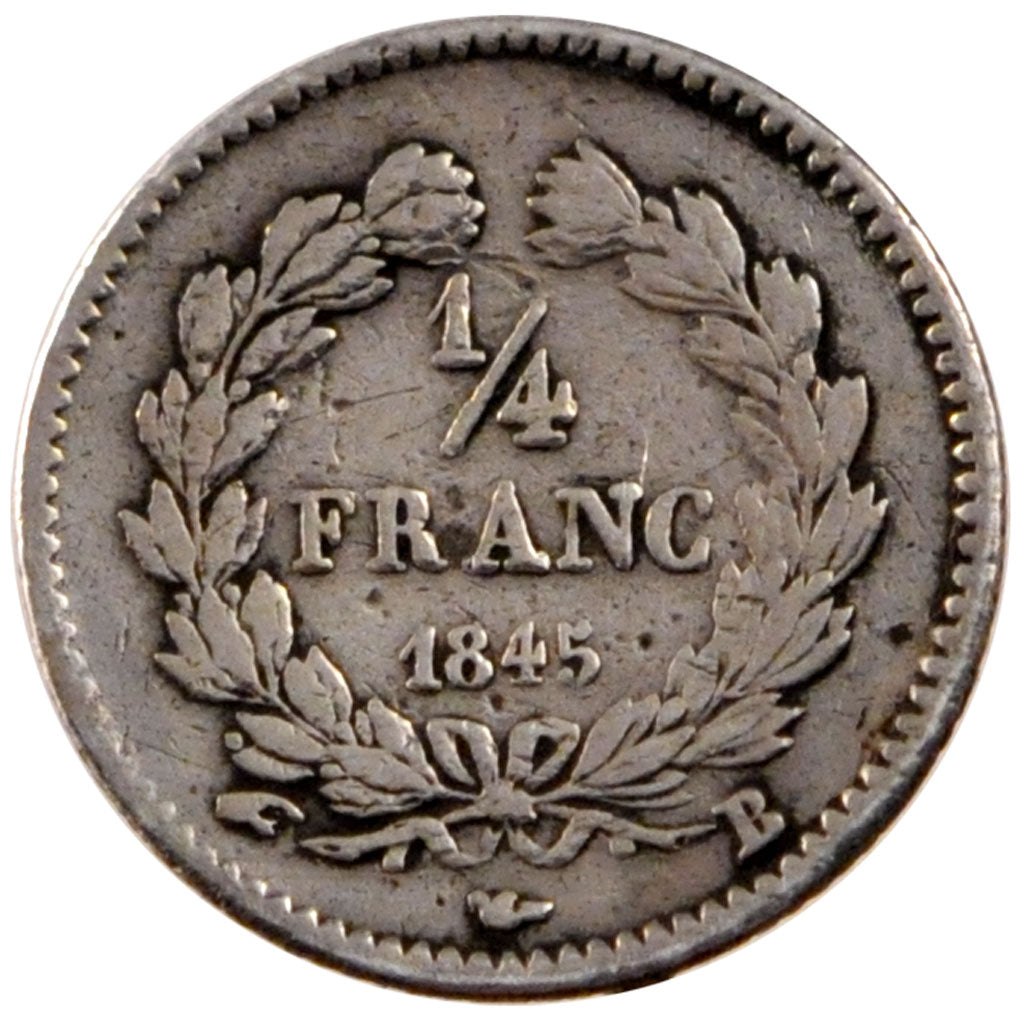 FRANCE, Louis-Philippe, 1/4 Franc, 1845, Rouen, KM #740.2, VF(30-35), Silver,...