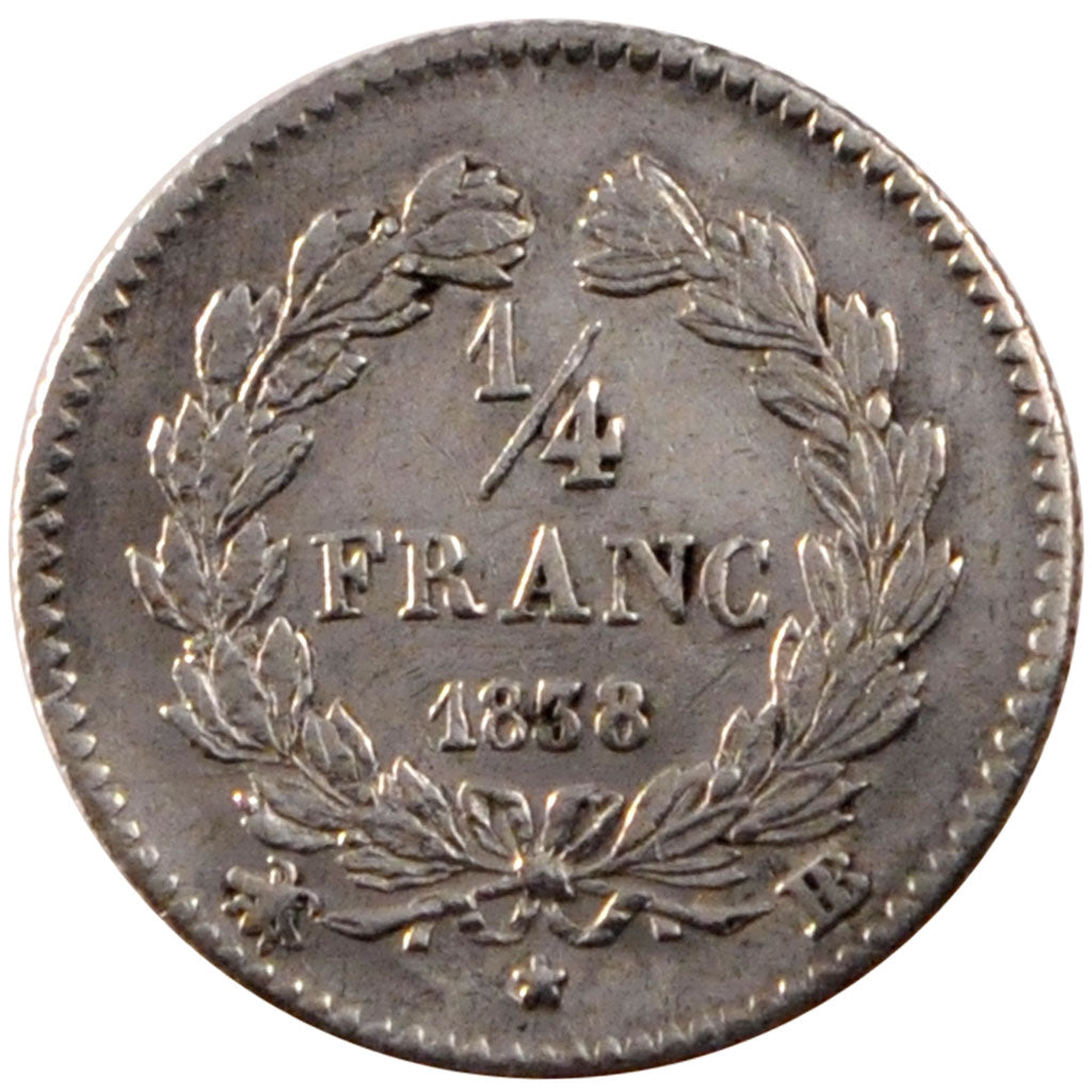 Francia, Louis-Philippe, 1/4 Franc, 1838, Strasbourg, BB, Argento, Gadoury:355