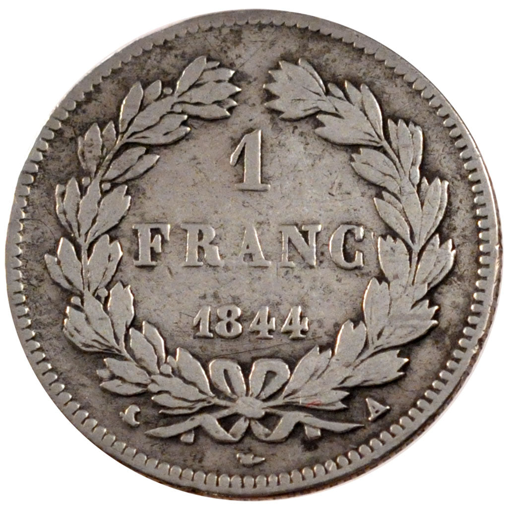 FRANCE, Louis-Philippe, Franc, 1844, Paris, KM #748.1, F(12-15), Silver,...