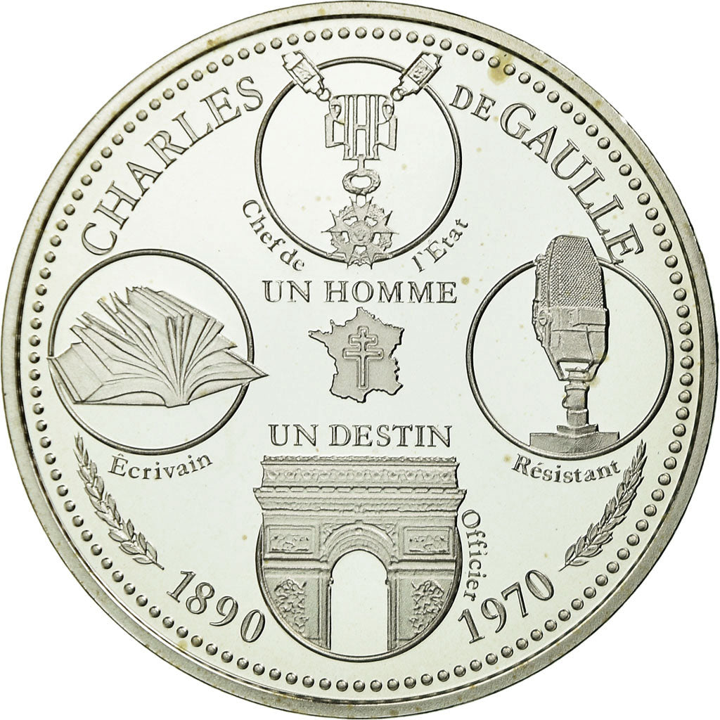 Frankrijk, Medaille, Charles de Gaulle, un Homme, un Destin, FDC, Zilver
