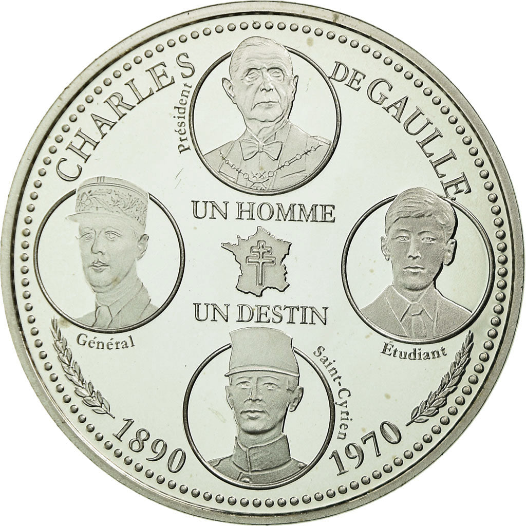 Francia, medalla, Charles de Gaulle, un Homme, un Destin, FDC, Plata