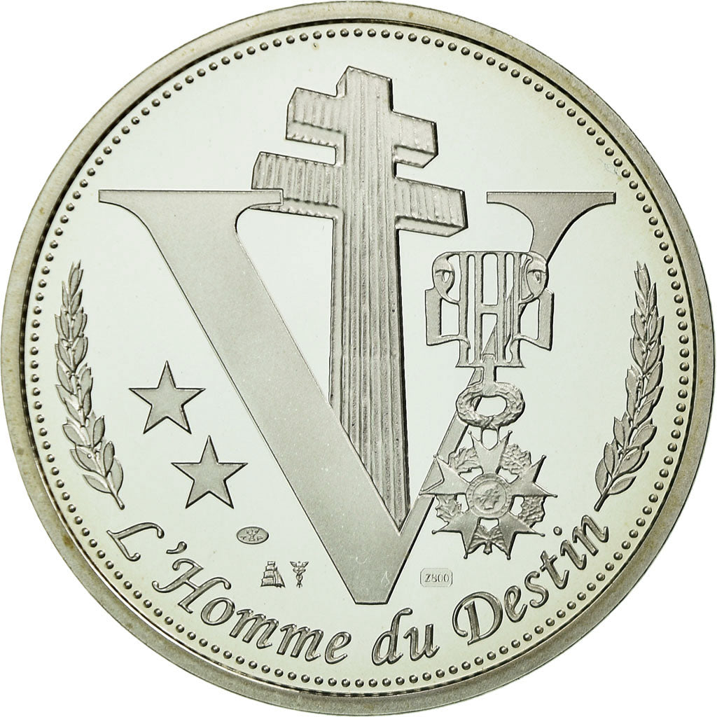 Francia, medalla, Charles de Gaulle, un Homme, un Destin, FDC, Plata