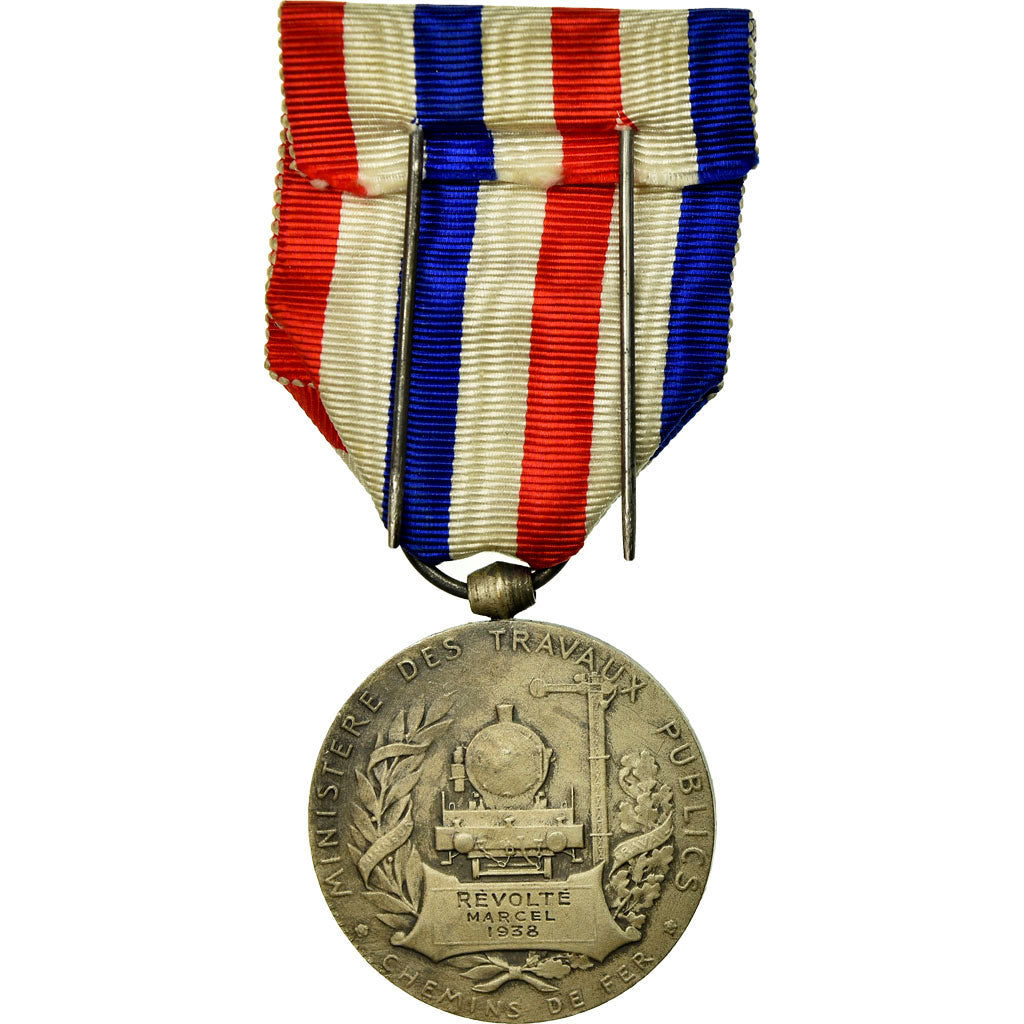 France, Travail, Chemins de Fer, Medal, 1938, Excellent Quality, Roty, Silvered