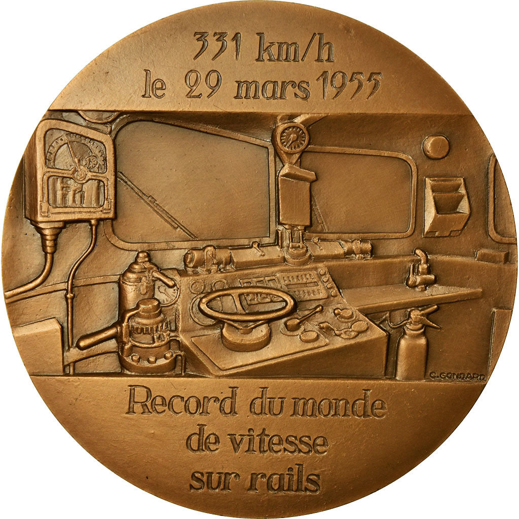 France, Medal, SNCF, Record du Monde de Vitesse sur Rails, 1987, C. Gondard