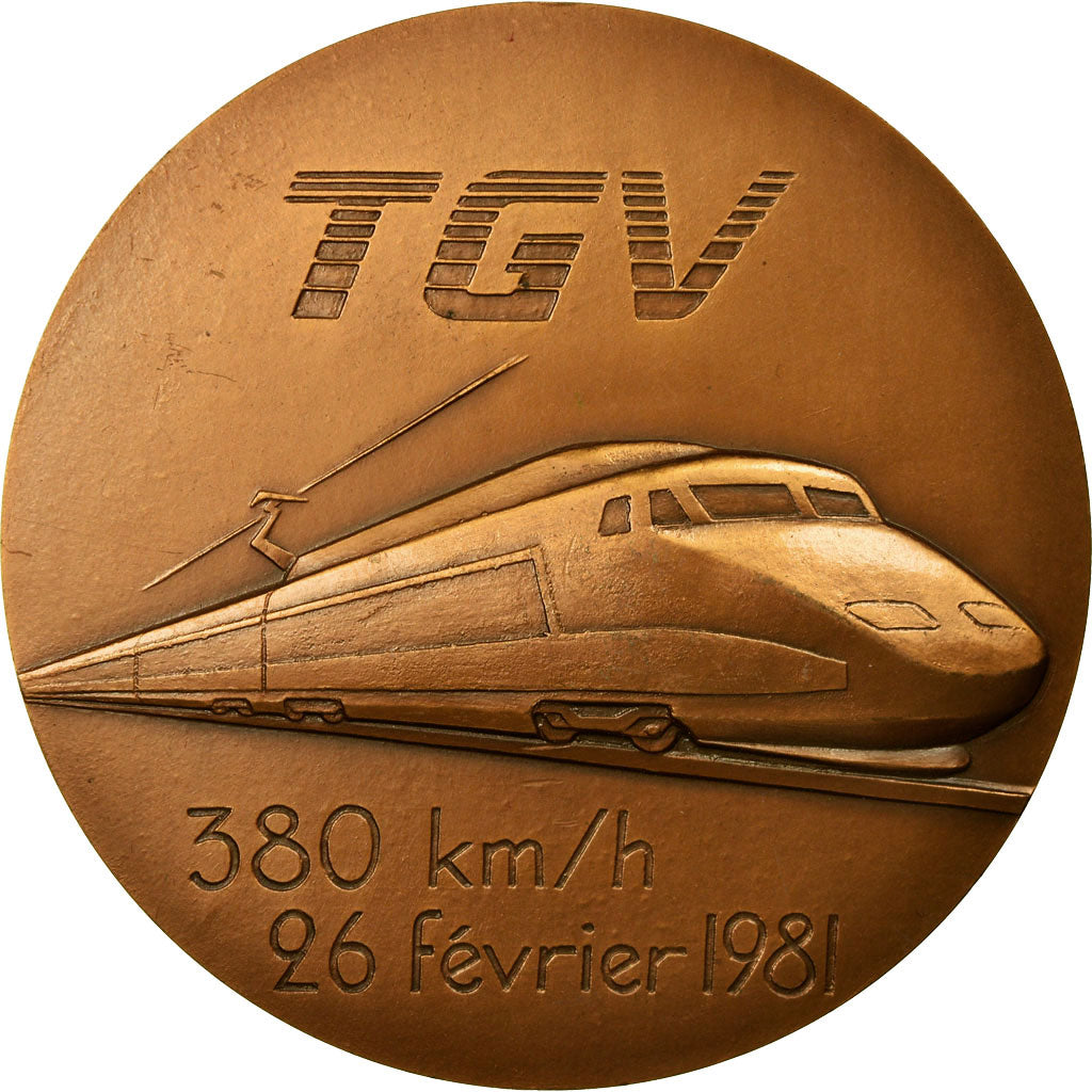 France, Medal, SNCF, Record du Monde de Vitesse sur Rails, Railway, 1985, C.