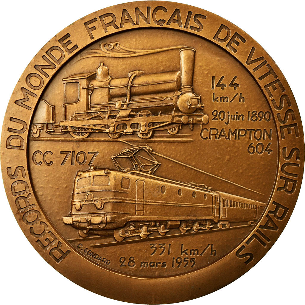 France, Medal, SNCF, Record du Monde de Vitesse sur Rails, Railway, 1985, C.