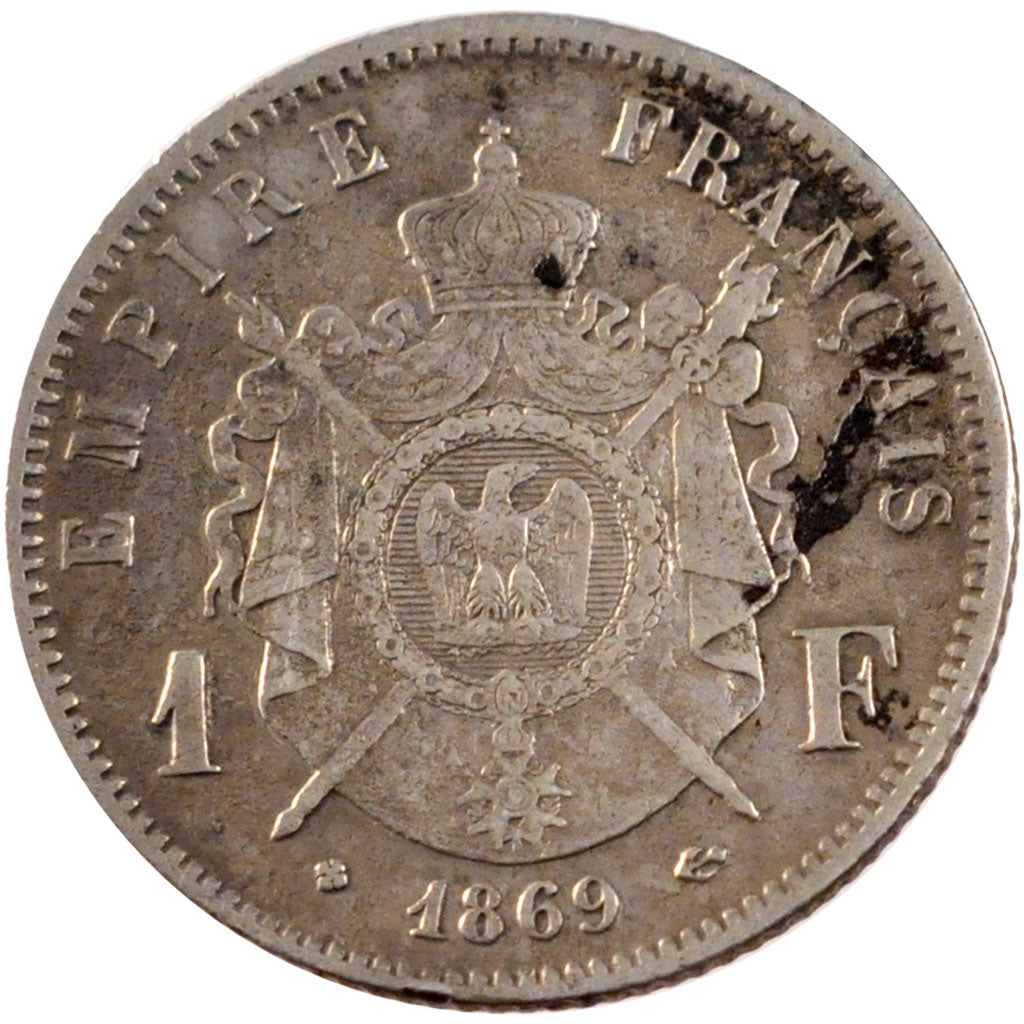 FRANCE, Napoléon III, Franc, 1869, Strasbourg, KM #806.2, VF(30-35), Silver, G..