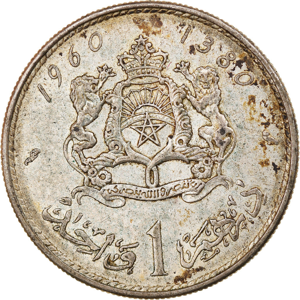 Coin, Morocco, Mohammed V, Dirham, 1960, Paris, VF(30-35), Silver, KM:55