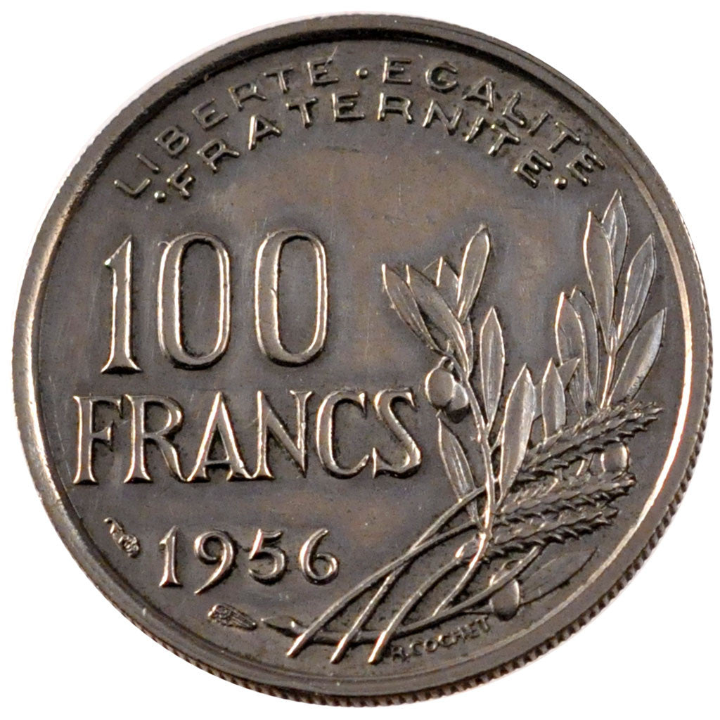 FRANCE, Cochet, 100 Francs, 1956, KM #919.1, EF(40-45), Copper-Nickel, 24,...