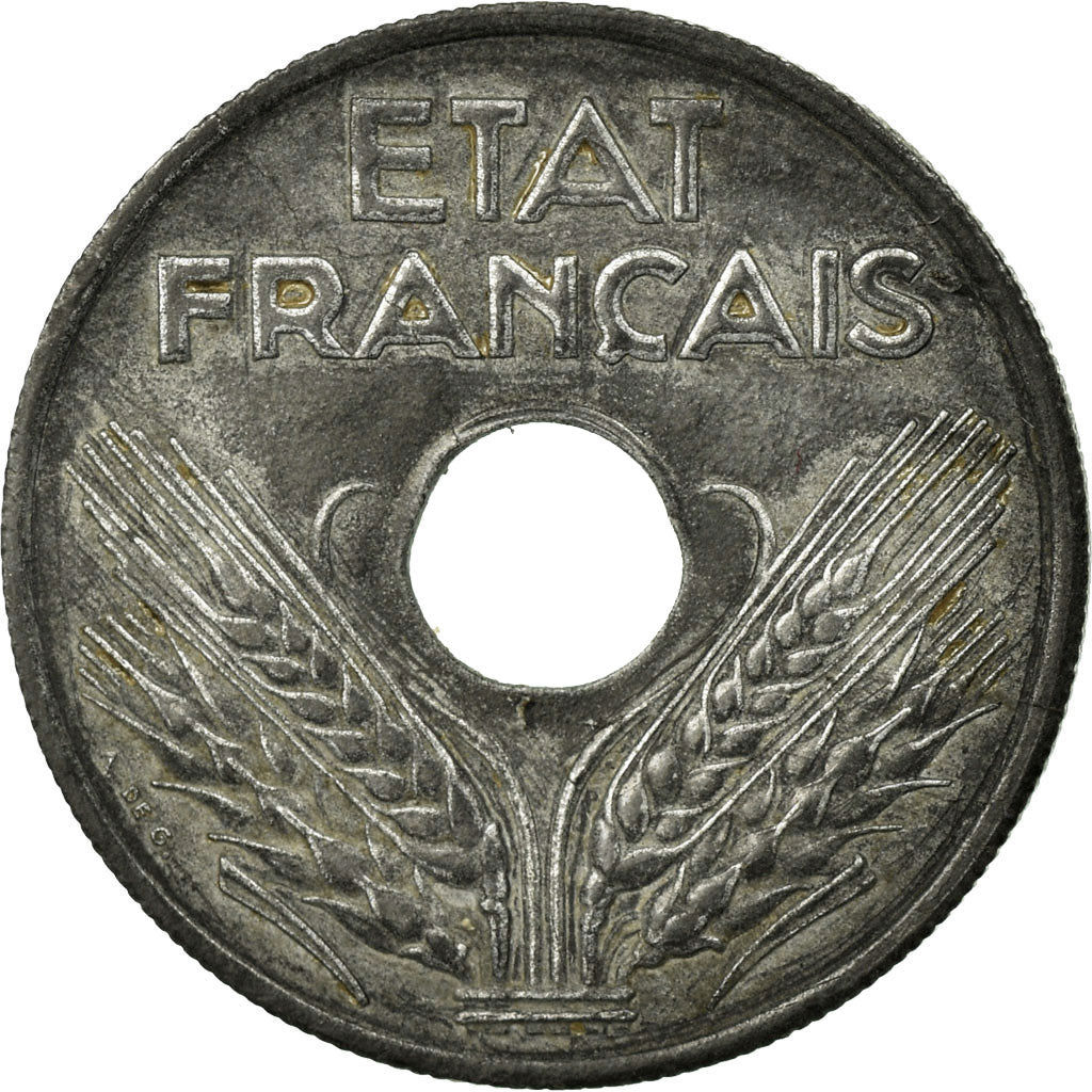 Moneta, Francja, État français, 20 Centimes, 1944, Paris, AU(50-53), Cynk