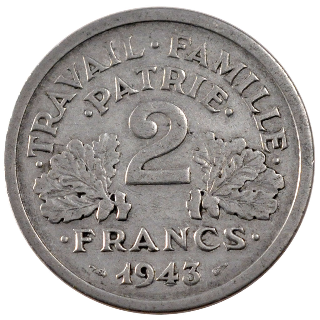 Coin, France, Bazor, 2 Francs, 1943, Beaumont le Roger, EF(40-45), Aluminum