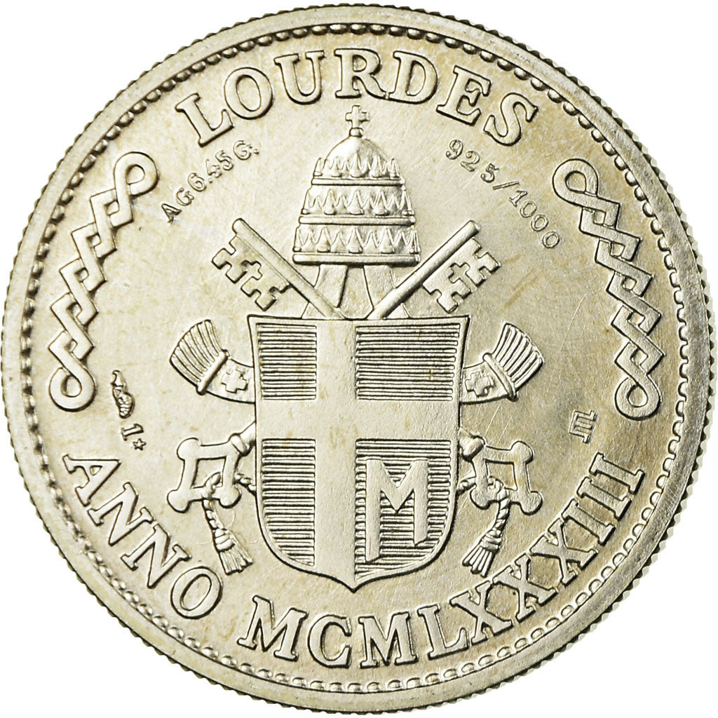 Vaticano, medaglia, Les Voyages de Jean-Paul II, Lourdes, 1983, FDC, Argento