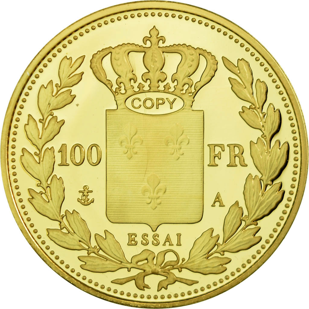 France, Medal, 100 Francs Essai Charles X, MS(65-70), Vermeil