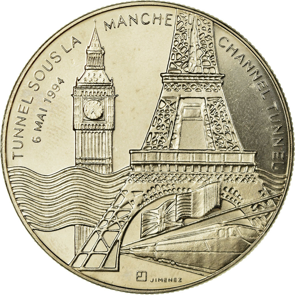 France, Medal, Tunnel sous la Manche - Elizabeth II, Mitterrand, 1994, MS(63)