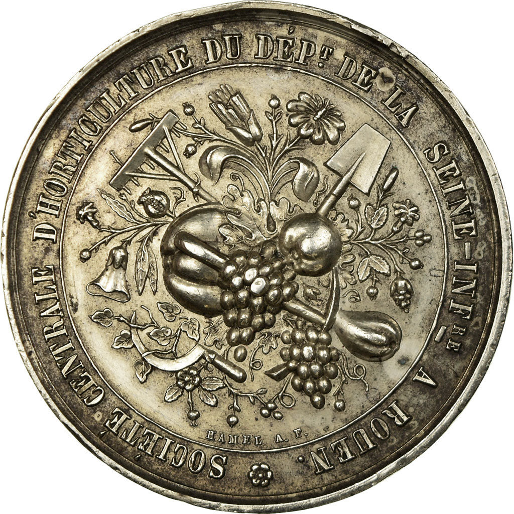 France, Médaille, Société centrale d'Horticulture, Rouen, 1862, Hamel, SUP