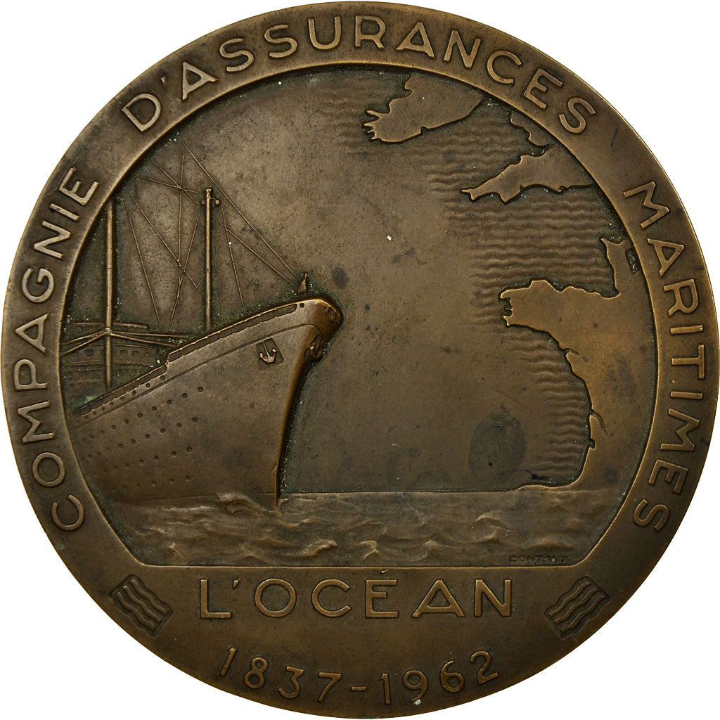 France, Medal, Compagnie d'Assurances Maritimes, l'Océan, Shipping, 1837-1962