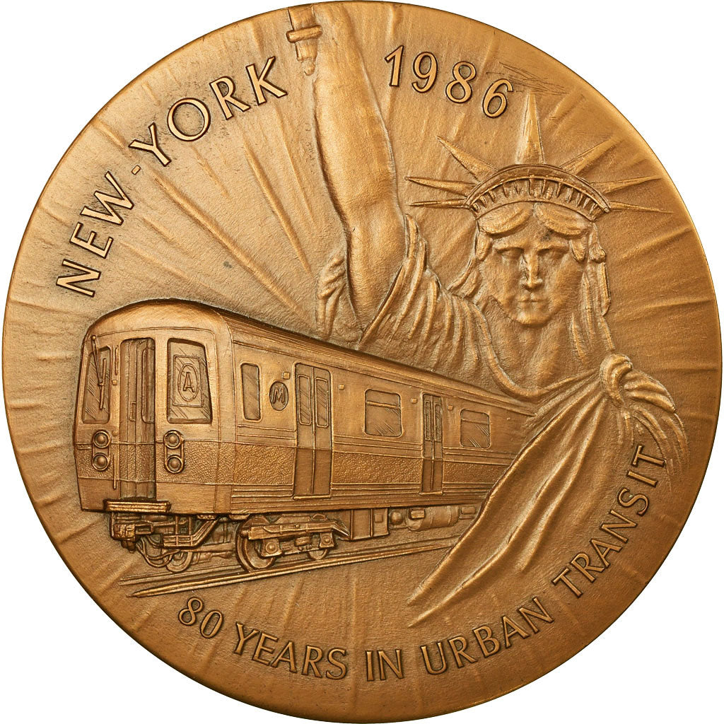 France, Médaille, Paris / New-York, 80 Ans de Métro, 1986, SPL+, Bronze