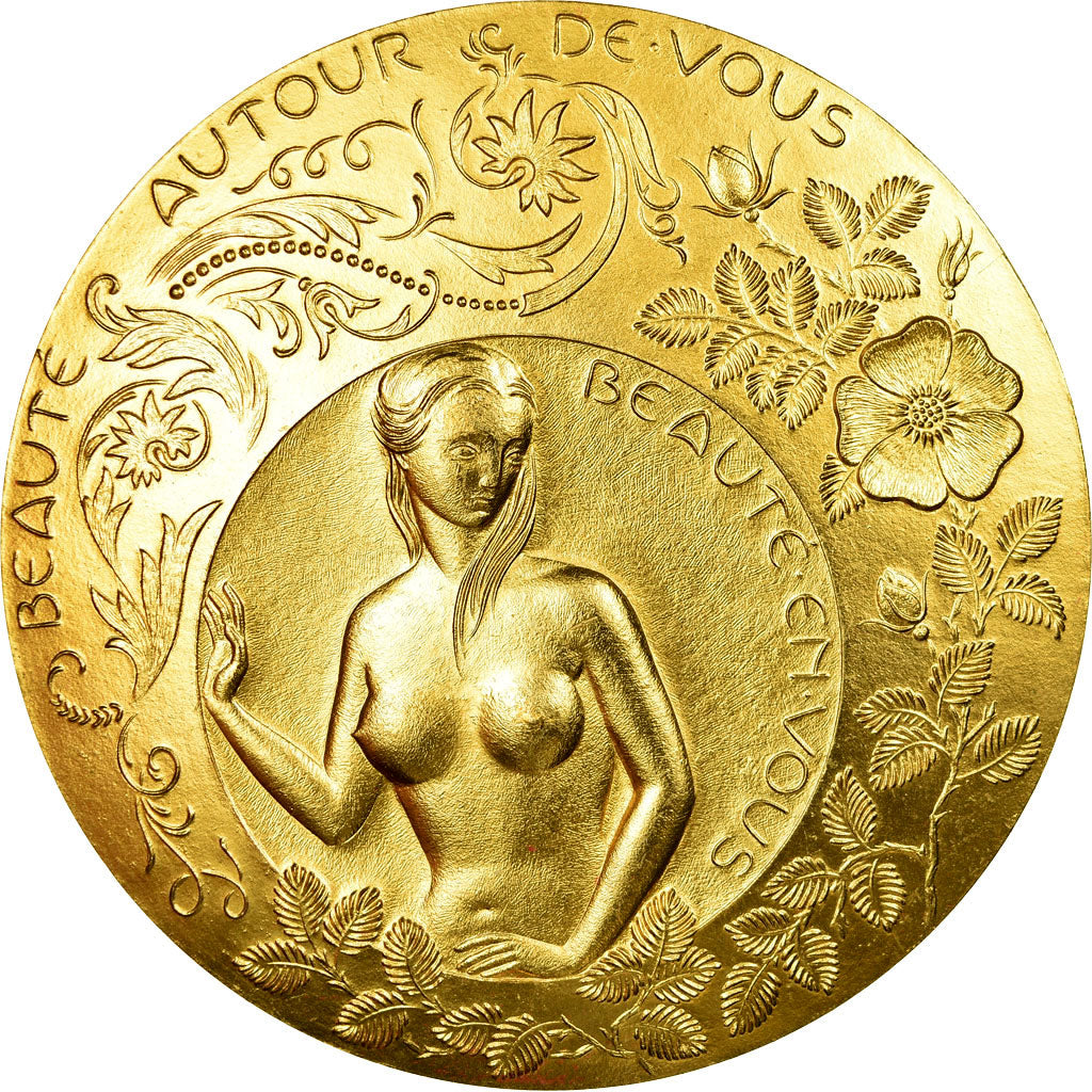 France, Medal, Voeux, Nouvelle Année, Femme nue, 1981, Emmel, MS(64), Gilt