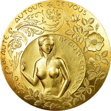 France, Medal, Voeux, Nouvelle Année, Femme nue, 1981, Emmel, MS(64), Gilt