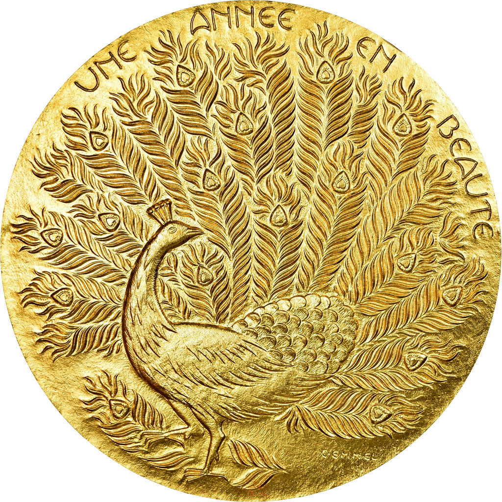France, Medal, Voeux, Nouvelle Année, Femme nue, 1981, Emmel, MS(64), Gilt
