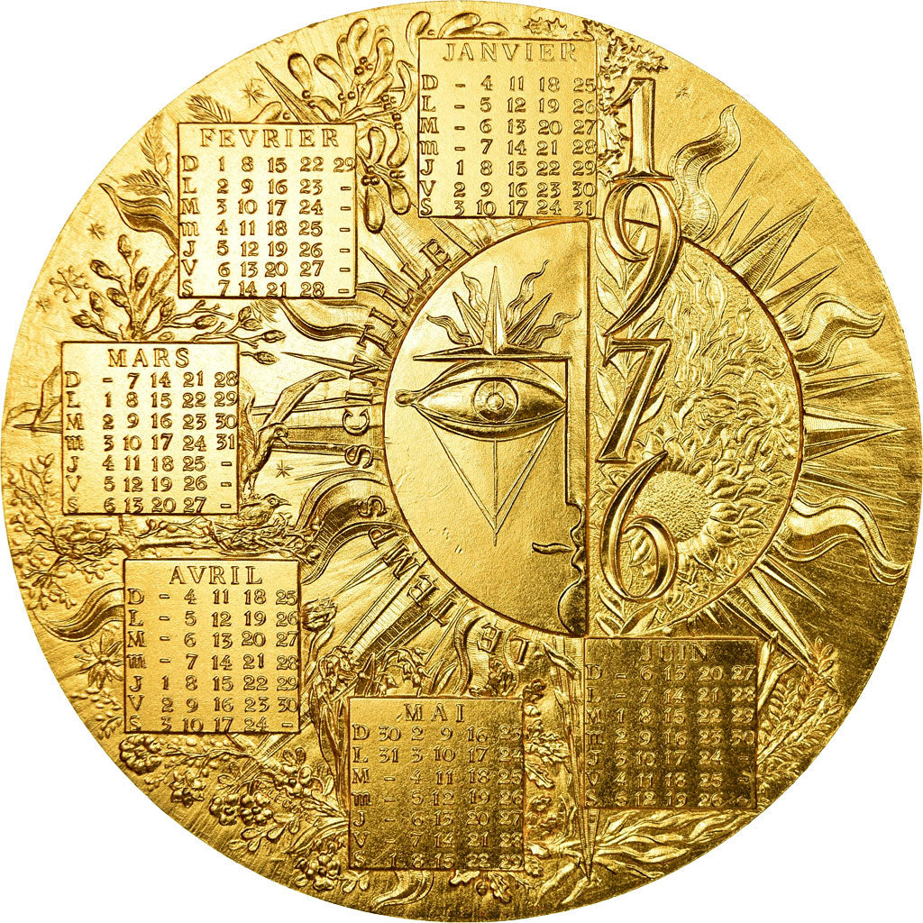 France, Medal, Médaille de Table , Calendrier, 1976, Lecuyer, MS(64), Gilt