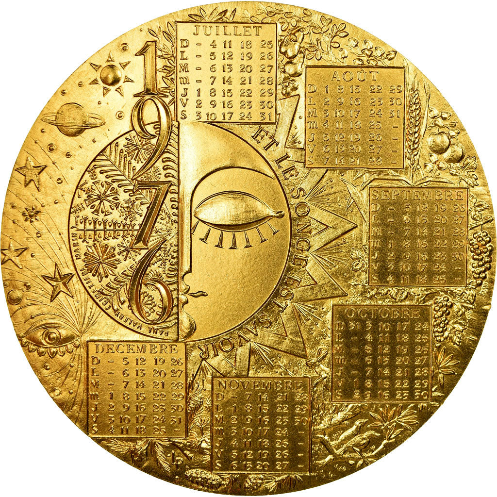 France, Medal, Médaille de Table , Calendrier, 1976, Lecuyer, MS(64), Gilt